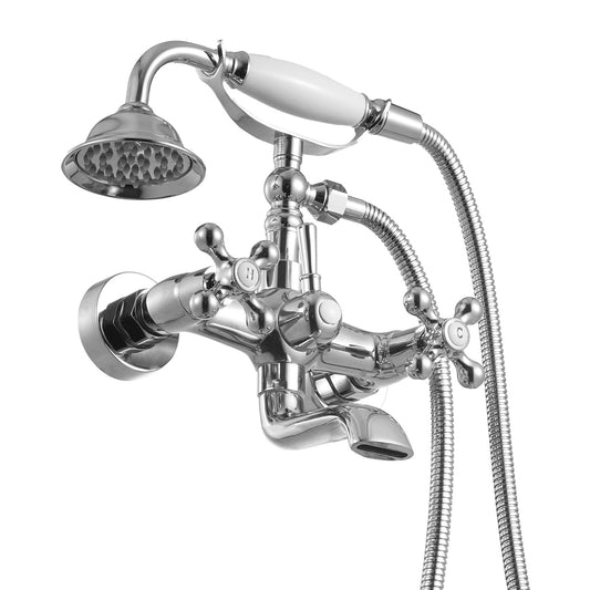 KFFKFF Wall-Mounted Clawfoot Tub Faucet with Handheld Shower, Vintage Polished Chrome Bathtub Filler Kit Featuring Adjustable Swing Arms and 360Â° Rotating Spout