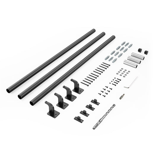 KFFKFF Wall Mounted Stair Handrail, 10ft Pipe Staircase Railing, Black Galvanized Aluminum, 1.26-inch Diameter, Indoor and Outdoor Use, Industrial Handrail for Steps and Safety Support