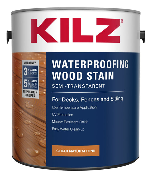 KILZ Waterproofing Wood Stain, Exterior, Semi-Transparent, Cedar, 1 Gallon