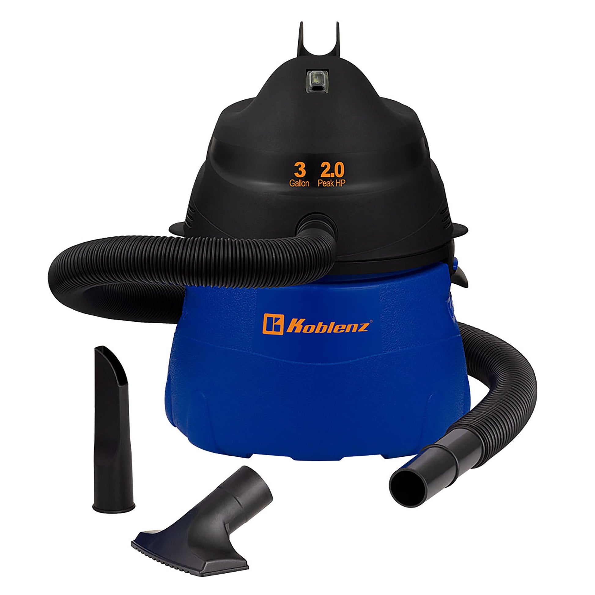 KOBLENZ Wet Dry Blow Vacuum 3-Gallon, 2 Peak HP 1-1/4 In x 6 Ft Locking Hose, 3 in 1 portable shop vac with 5 Year Warranty (WD-353L)