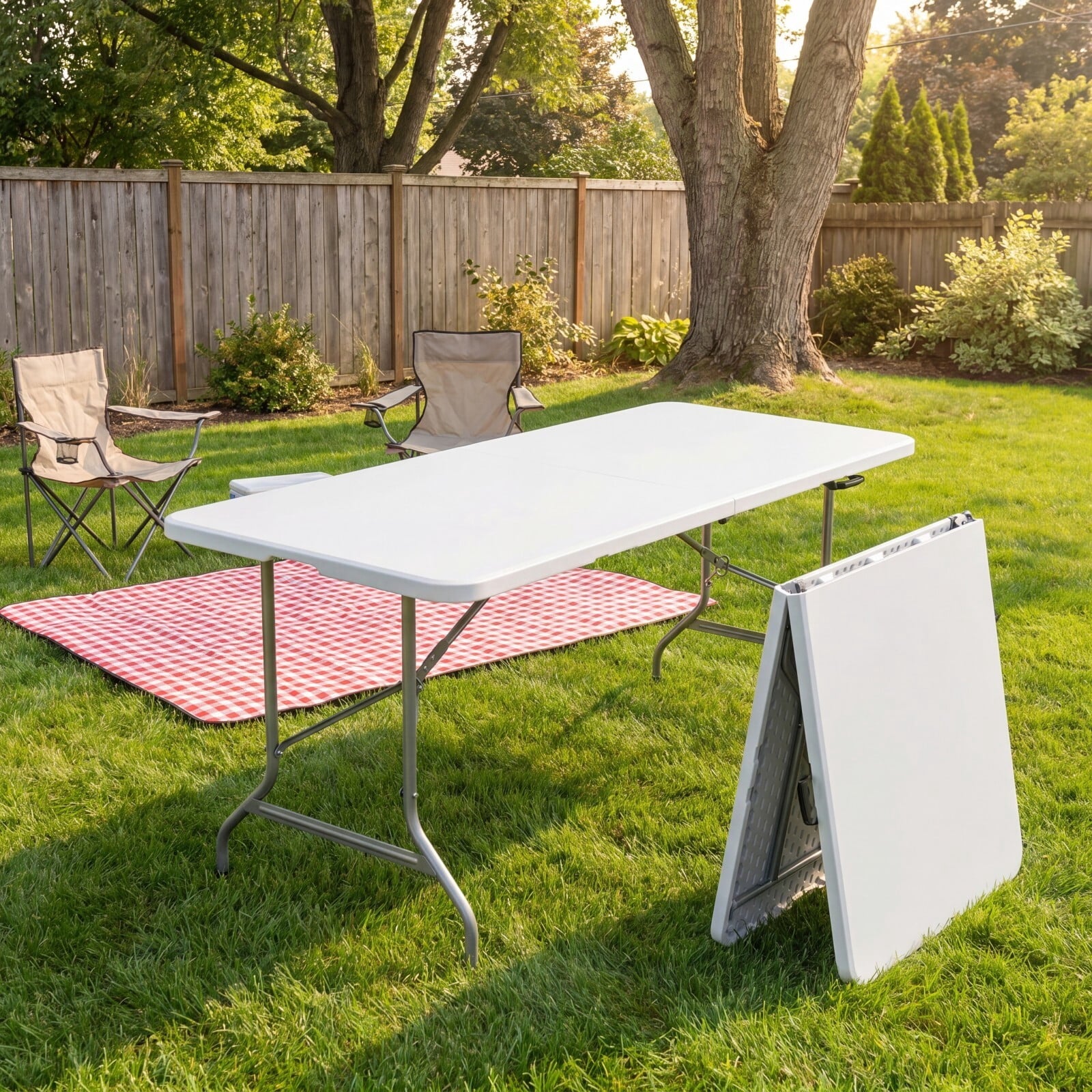 Kelno 6 FT Folding Table Portable Picnic Table with Carrying Handle Waterproof Top, White