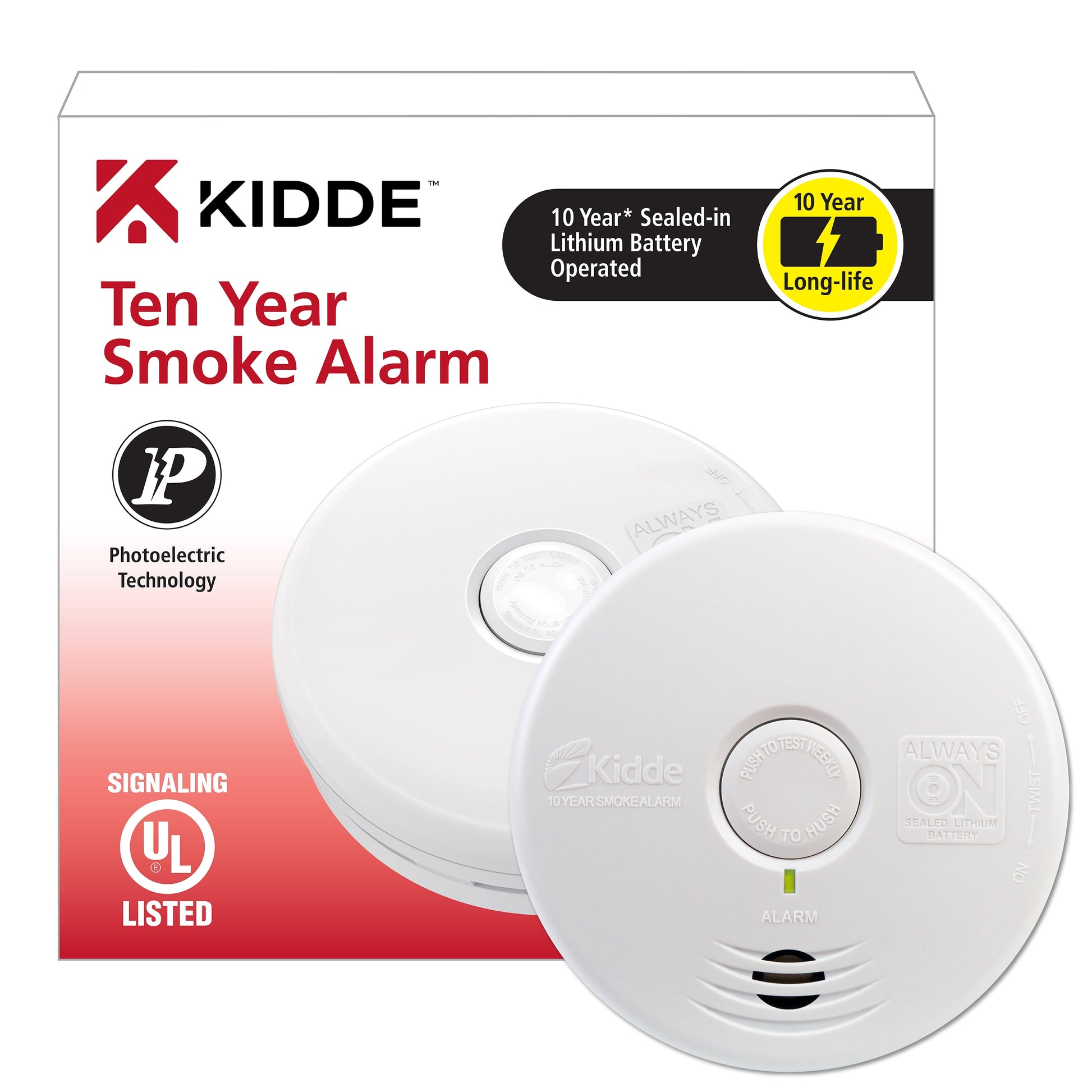 Worry Free 10-Year Living Area Sealed Lithium Battery Operated Smoke Alarm
