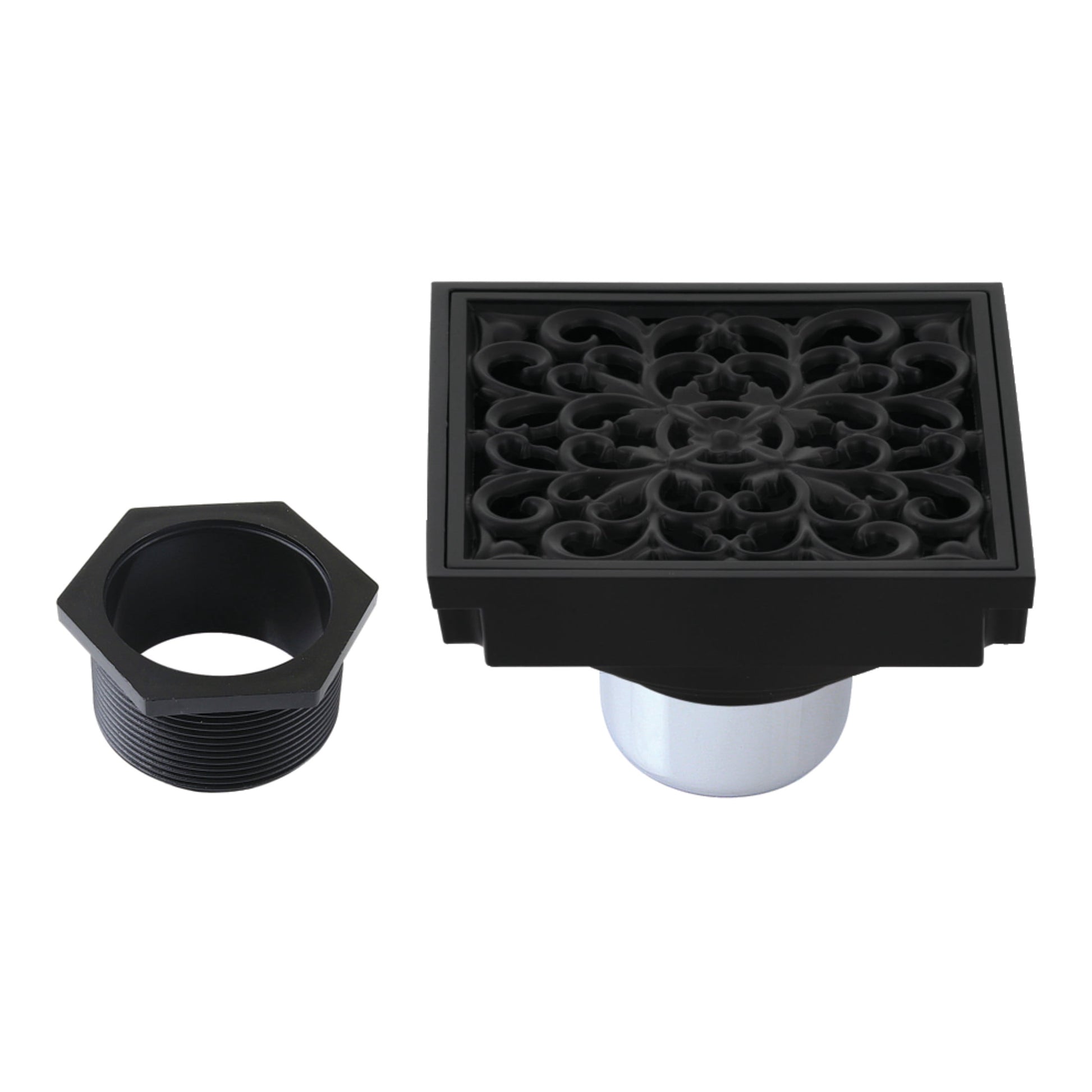 Kingston Brass BSF9771AB Watercourse Scroll 4-Inch Brass Square Grid Shower Drain with Hair Strainer in Antique Brass