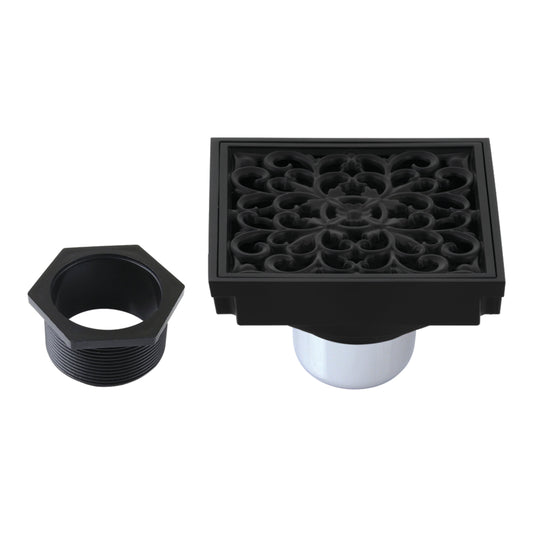 Kingston Brass BSF9771AB Watercourse Scroll 4-Inch Brass Square Grid Shower Drain with Hair Strainer in Antique Brass