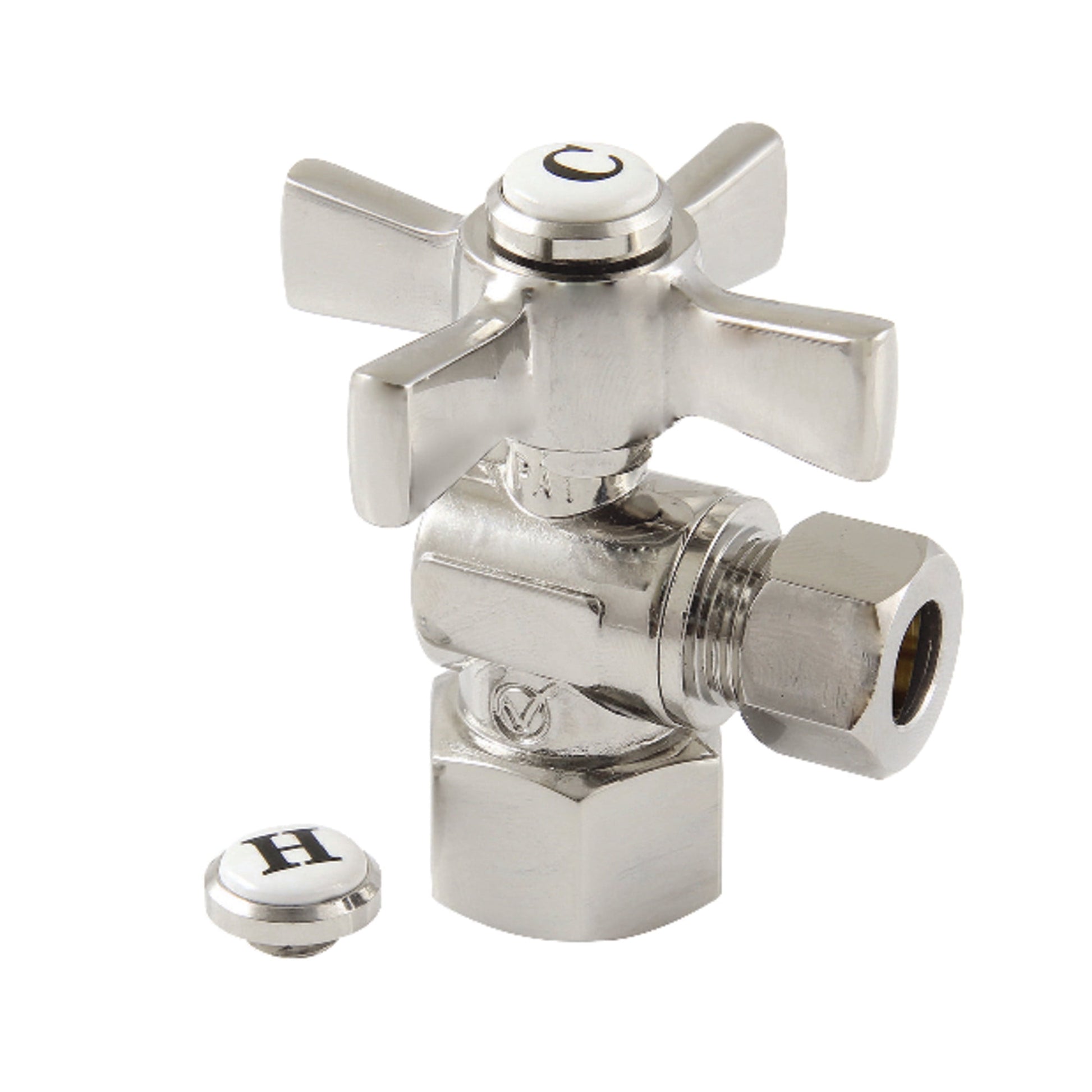 Kingston Brass CC43106ZX 1/2-Inch FIP x 3/8-Inch O.D. Comp Quarter-Turn Angle Shut-Off Valve in Polished Nickel