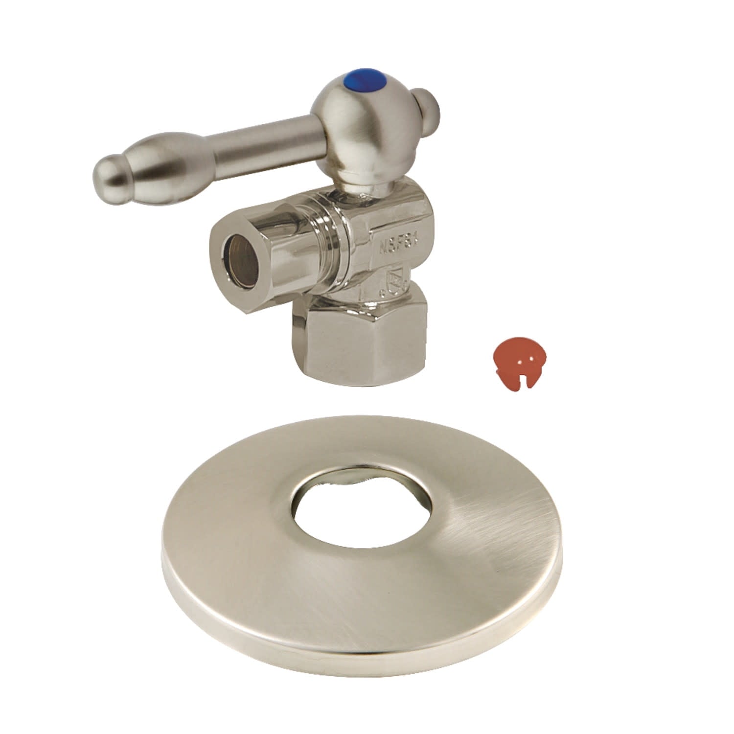 Kingston Brass CC43108KLK 1/2" FIP x 3/8" OD Comp Quarter-Turn Angle Stop Valve with Flange, Brushed Nickel