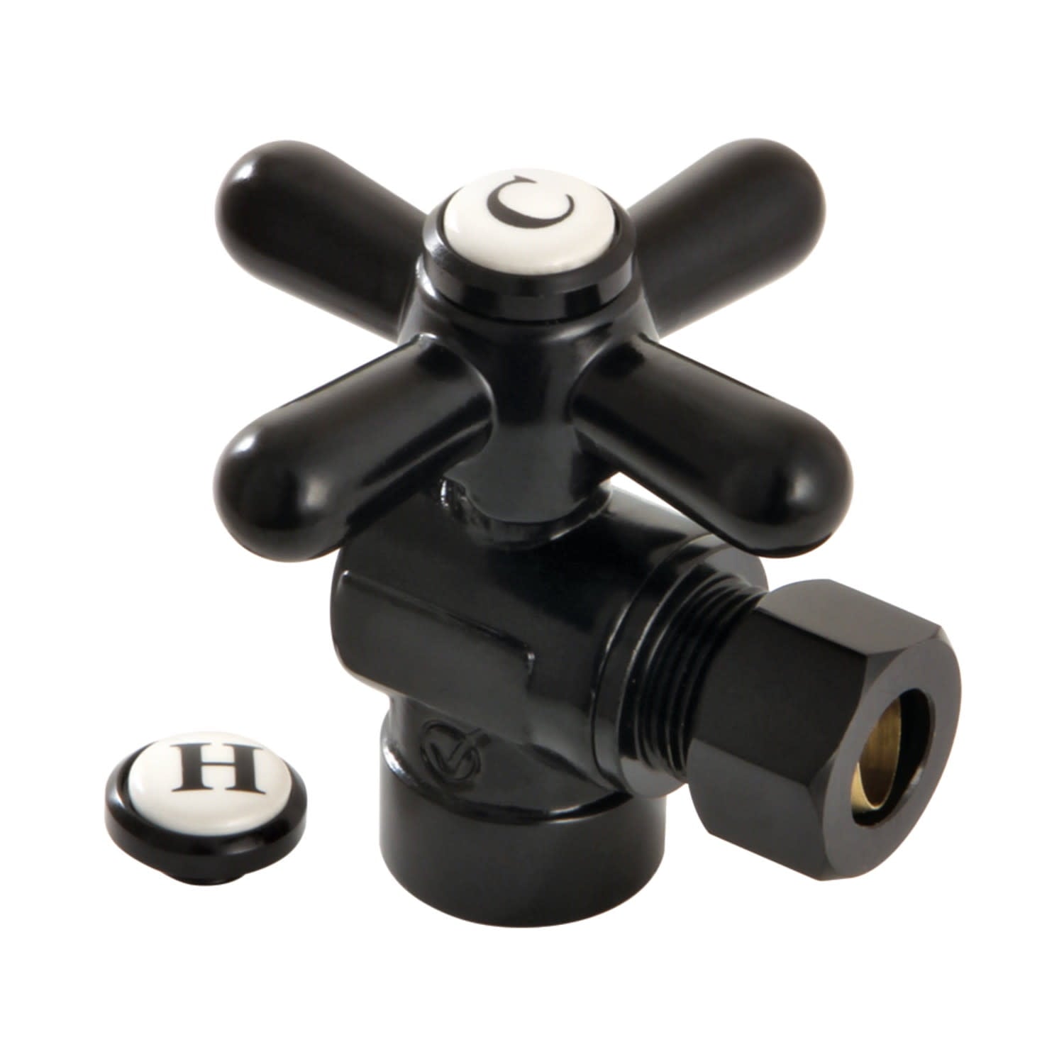 Kingston Brass CC43200X 1/2" Sweat x 3/8" OD Comp Angle Stop Valve, Matte Black