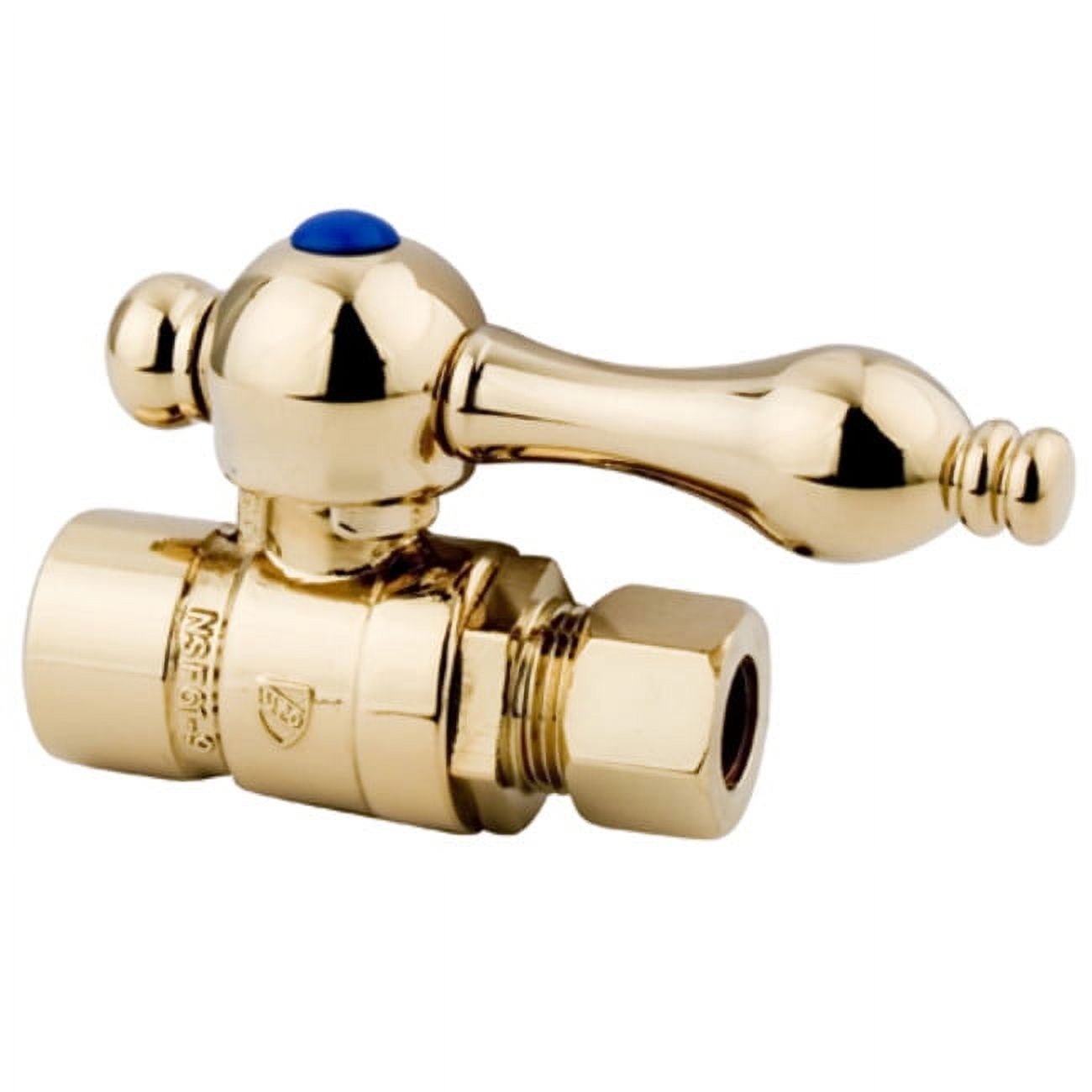 Kingston Brass CC43252 1/2" Sweat x 3/8" O.D. Comp Straight Shut Off Valve, Polished Brass