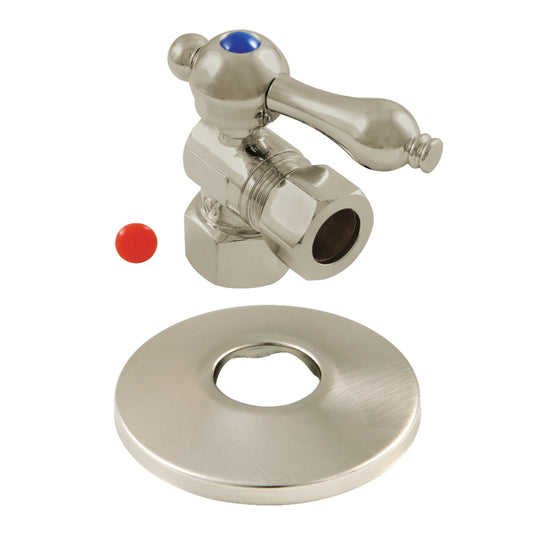 Kingston Brass CC44408K 1/2" FIP x 1/2" OD Comp Quarter-Turn Angle Stop Valve with Flange, Brushed Nickel