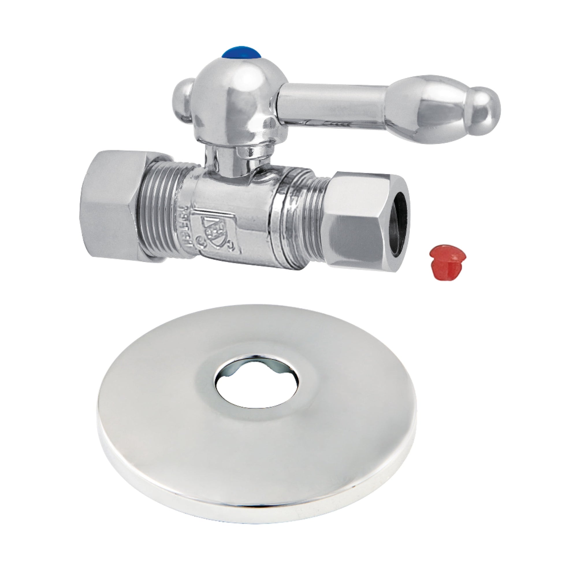 Kingston Brass CC44451KLK 5/8-Inch O.D. Comp x 1/2-Inch O.D. Comp Quarter-Turn Straight Shut-Off Valve with Flange in Polished Chrome