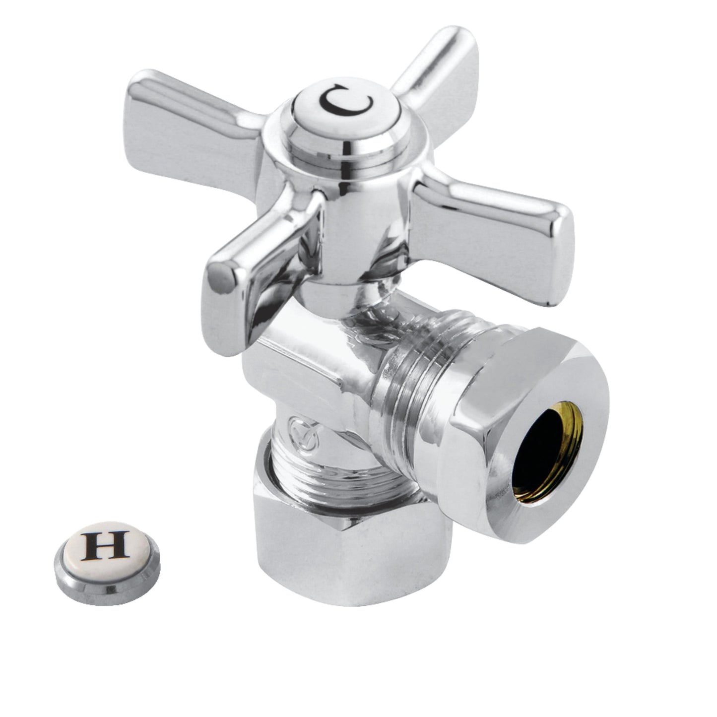 Kingston Brass CC54301ZX 5/8-Inch O.D. Comp x 1/2-Inch or 7/16-Inch Slip Joint Quarter-Turn Angle Shut-Off Valve in Polished Chrome
