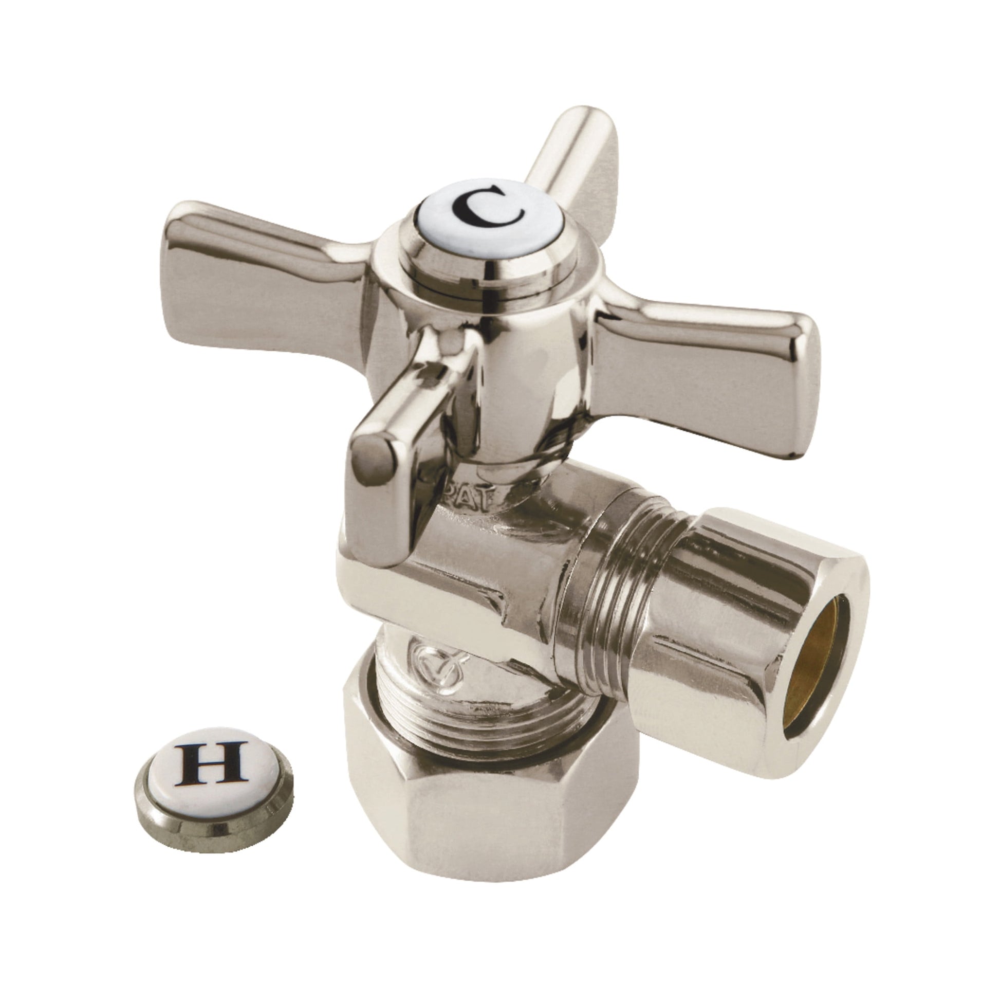Kingston Brass CC54408ZX 5/8-Inch O.D. Comp x 1/2-Inch O.D. Comp Quarter-Turn Angle Shut-Off Valve in Brushed Nickel