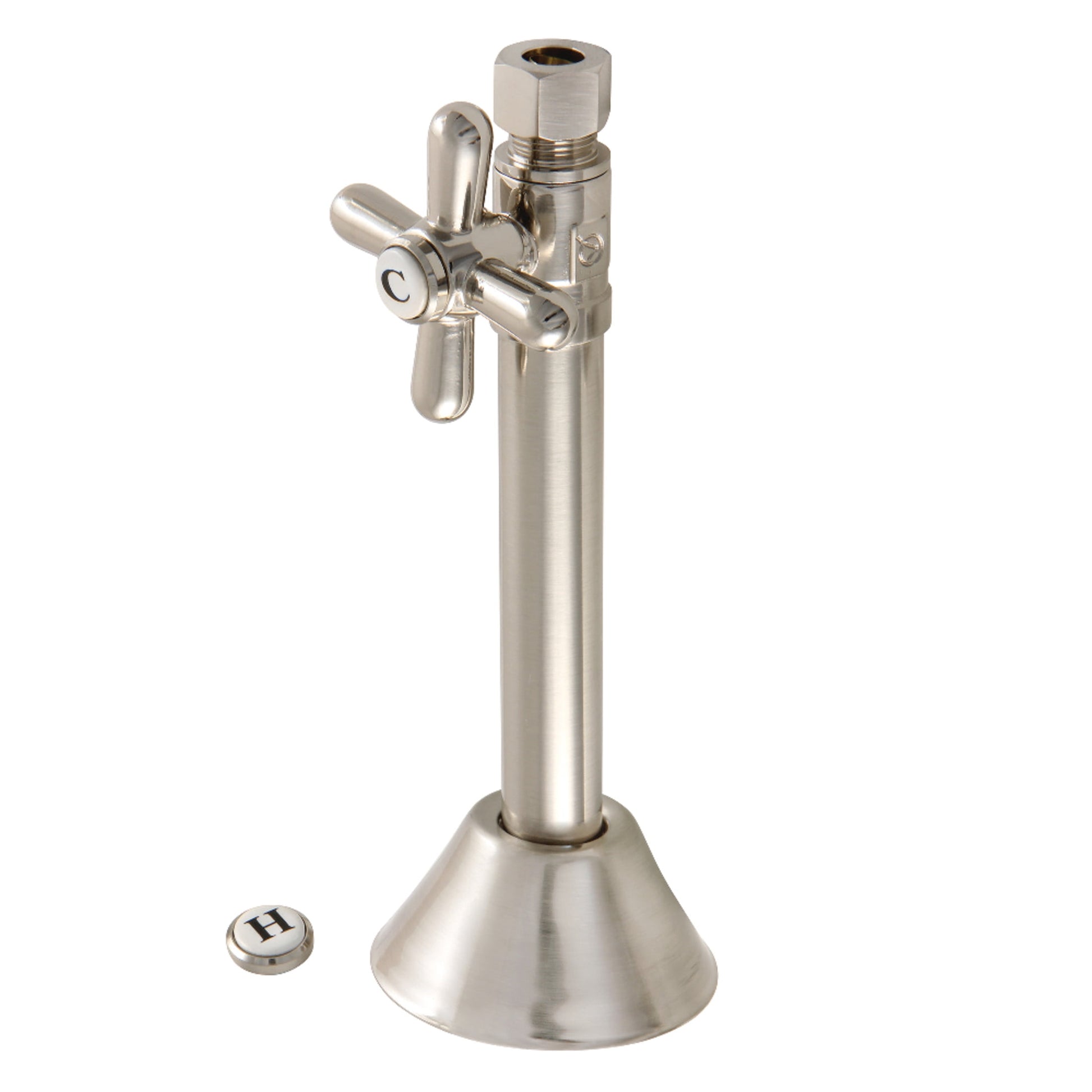Kingston Brass CC83258X 1/2-Inch Sweat x 3/8-Inch O.D. Comp Straight Shut-Off Valve with 5-Inch Extension in Brushed Nickel