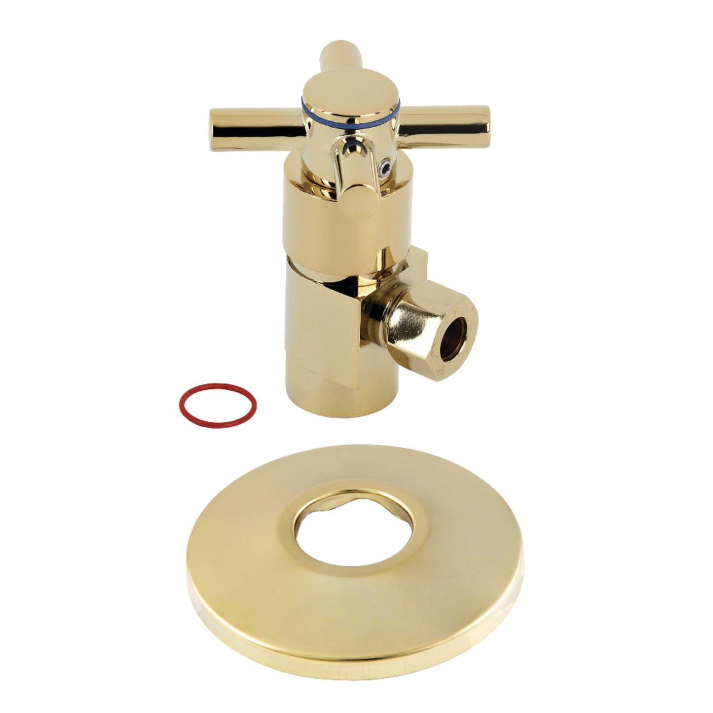 Kingston Brass CD43302DXK 1/2" FIP x 3/8" O.D. Anti-Seize Deluxe Quarter-Turn Ceramic Hardisc Cartridge Angle Stop with Flange, Polished Brass