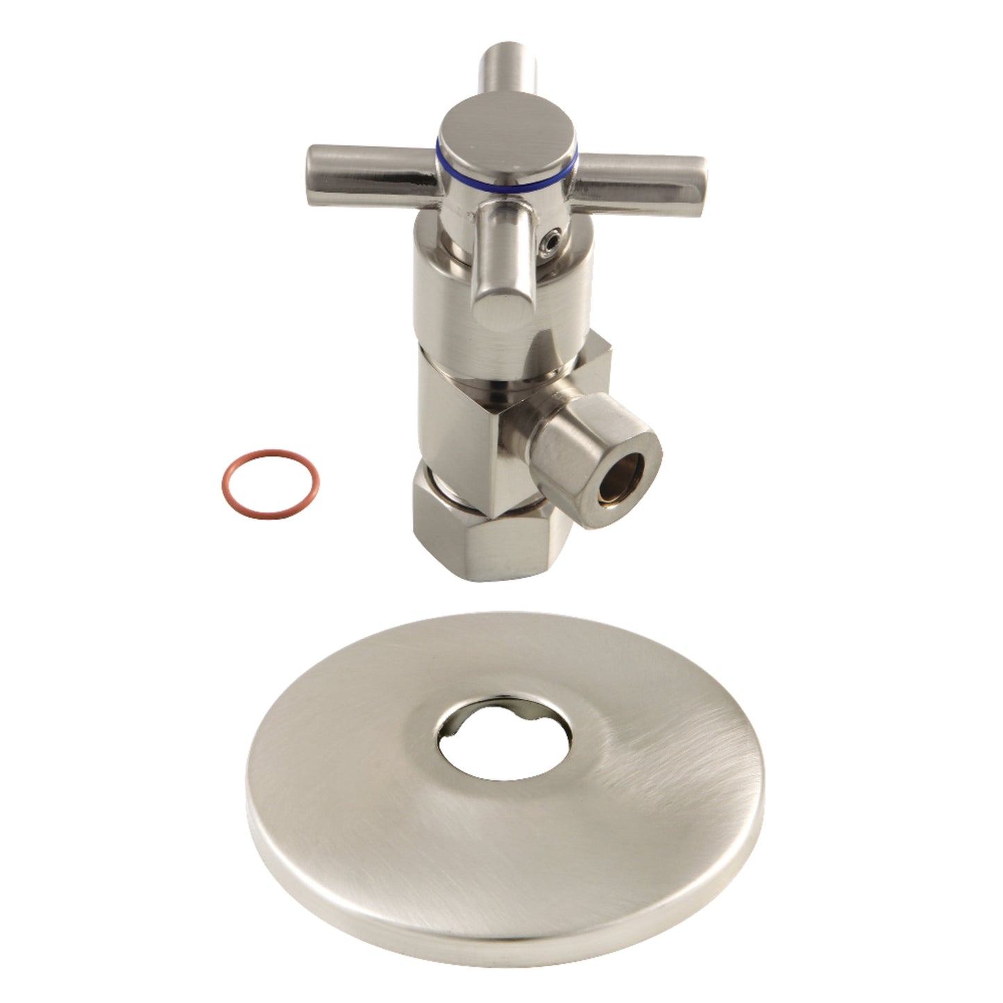 Kingston Brass CD53308DXK 5/8-Inch O.D. Comp x 3/8-Inch O.D. Comp Anti-Seize Deluxe Quarter-Turn Ceramic Hardisc Cartridge Angle Stop with Flange in Brushed Nickel
