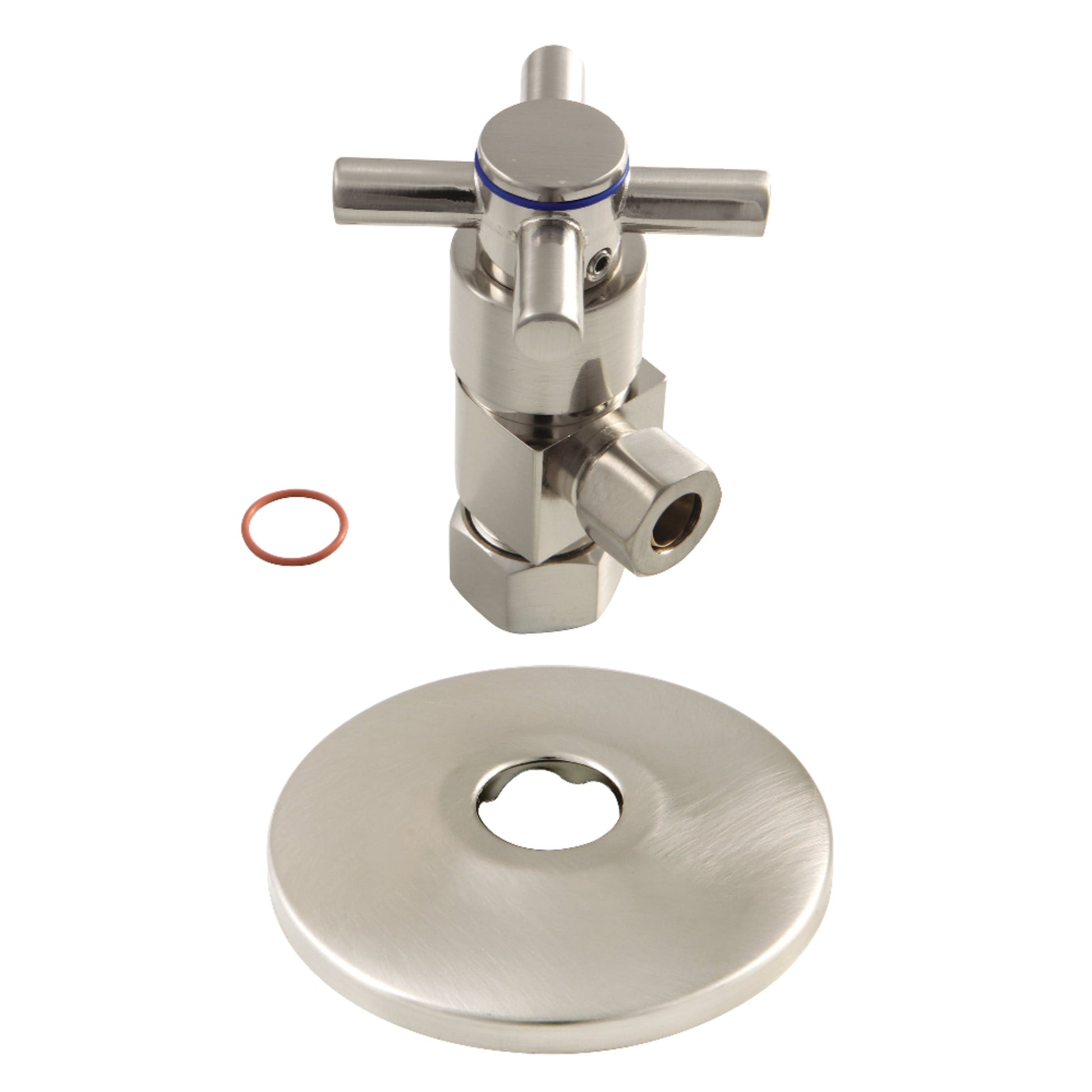 Kingston Brass CD53308DXK 5/8-Inch O.D. Comp x 3/8-Inch O.D. Comp Anti-Seize Deluxe Quarter-Turn Ceramic Hardisc Cartridge Angle Stop with Flange in Brushed Nickel