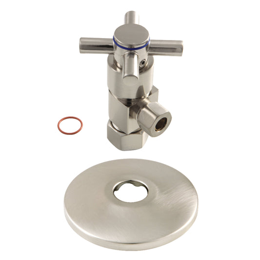 Kingston Brass CD53308DXK 5/8-Inch O.D. Comp x 3/8-Inch O.D. Comp Anti-Seize Deluxe Quarter-Turn Ceramic Hardisc Cartridge Angle Stop with Flange in Brushed Nickel