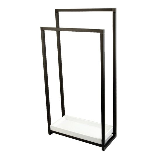 Kingston Brass SCC8260 Edenscape 33-5/8 Inch Freestanding Pedestal 2-Tier Towel Rack with Wooden Shelf in Matte Black