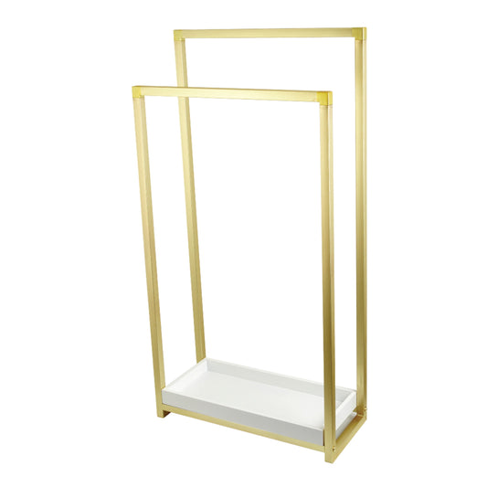 Kingston Brass SCC8267 Edenscape 33-5/8 Inch Freestanding Pedestal 2-Tier Towel Rack with Wooden Shelf in Brushed Brass