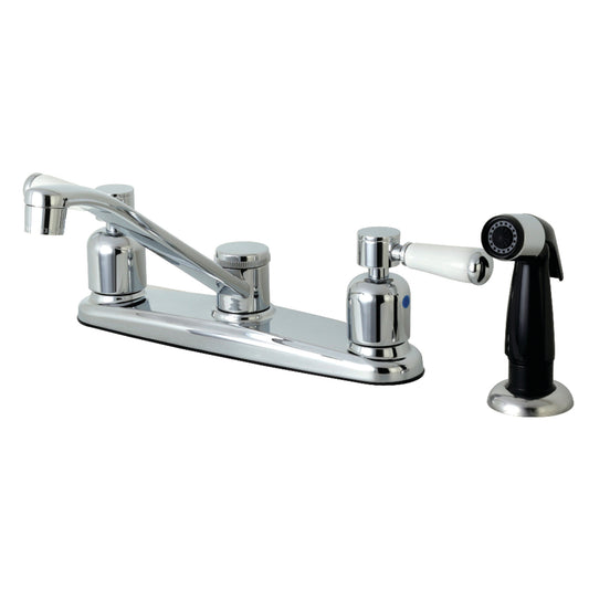 Kingston FB112DPL Paris Two-Handle 4-Hole 8" Centerset Kitchen Faucet with Side Sprayer in Polished Chrome