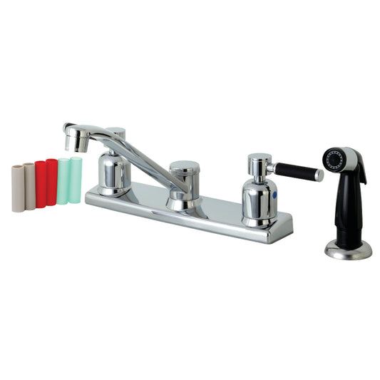 Kingston FB122DKL Kaiser Two-Handle 4-Hole 8" Centerset Kitchen Faucet with Side Sprayer in Polished Chrome