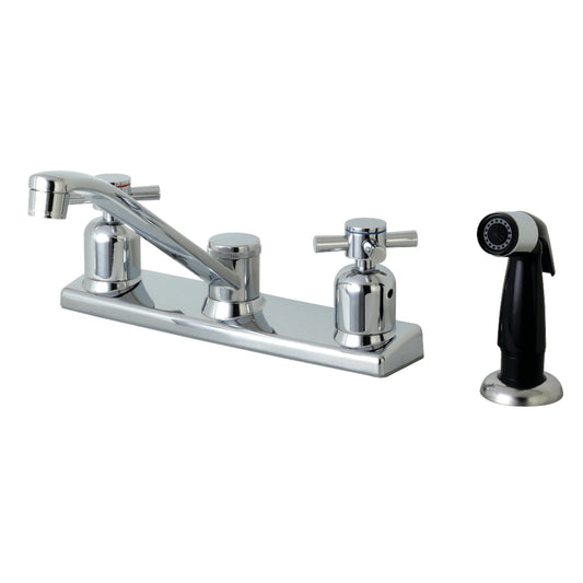 Kingston FB122DX Concord Two-Handle 4-Hole 8" Centerset Kitchen Faucet with Side Sprayer in Polished Chrome