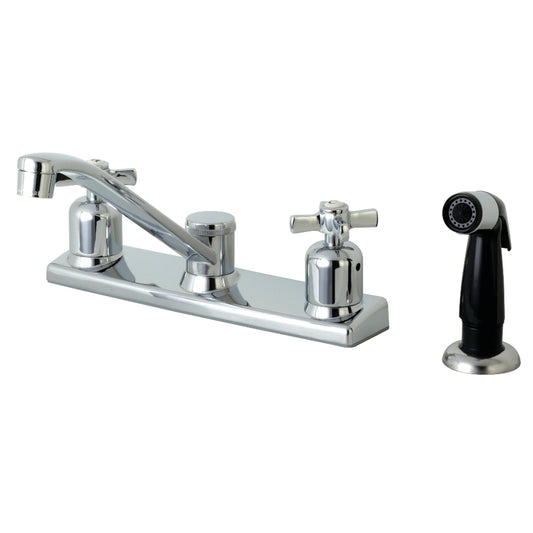 Kingston FB122ZX Millennium Two-Handle 4-Hole 8" Centerset Kitchen Faucet with Side Sprayer in Polished Chrome