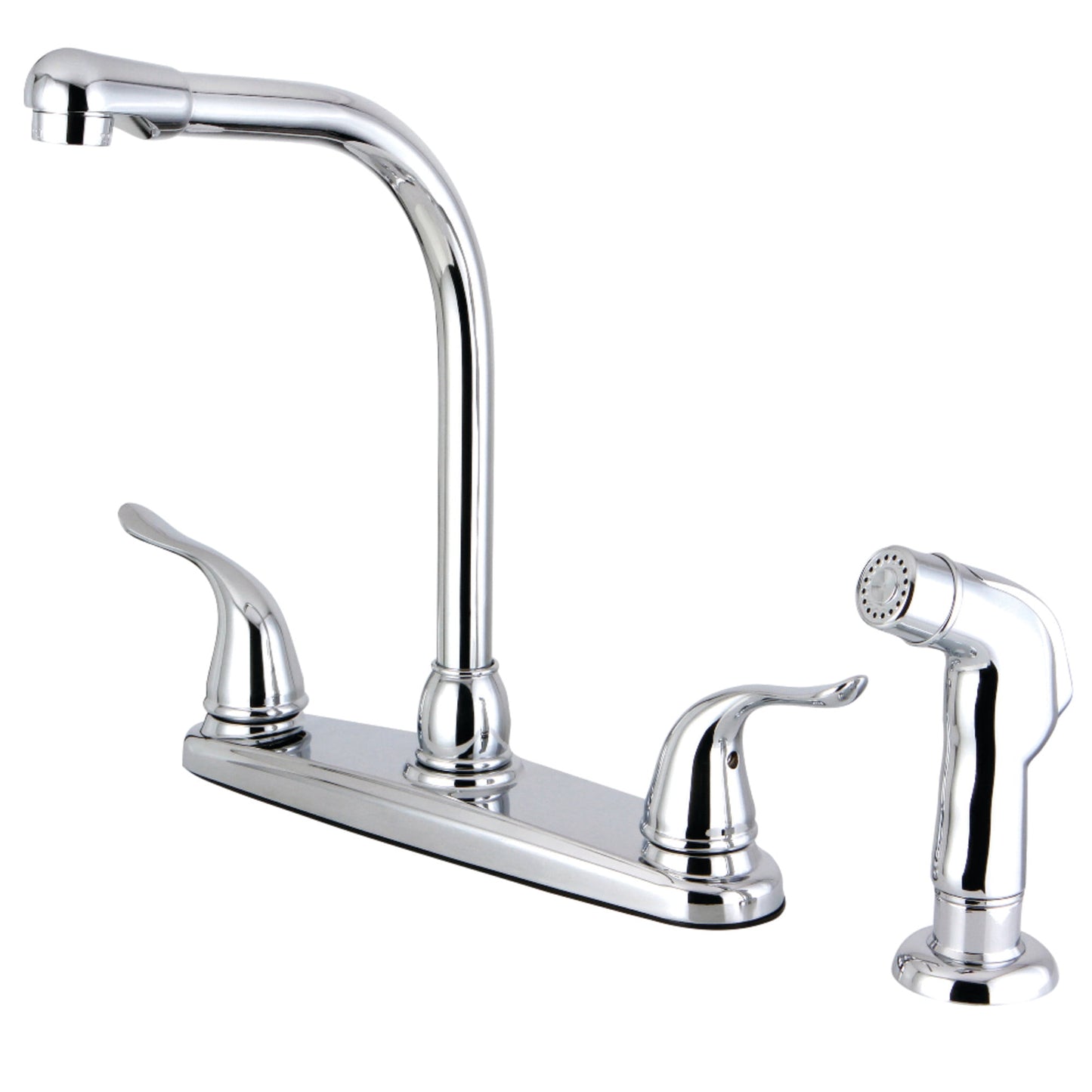 Kingston FB2751YLSP Yosemite Two-Handle 4-Hole 8" Centerset Kitchen Faucet with Side Sprayer in Polished Chrome
