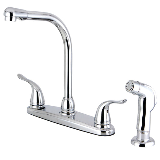 Kingston FB2755YLSP Yosemite Grifo de Cocina Central de 8" con Dos Manijas y 4 Agujeros con Rociador Lateral en Bronce Aceitado