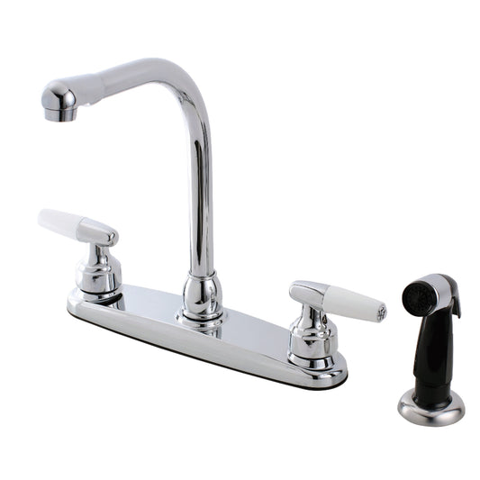 Kingston FB751 Americana Two-Handle 4-Hole 8" Centerset Kitchen Faucet with Side Sprayer in Polished Chrome