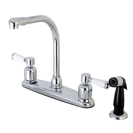 Kingston FB751DPL Paris Two-Handle 4-Hole 8" Centerset Kitchen Faucet with Side Sprayer in Polished Chrome