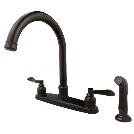 Kingston FB7795NFLSP NuWave French Two-Handle 4-Hole 8" Centerset Kitchen Faucet with Side Sprayer in Oil Rubbed Bronze