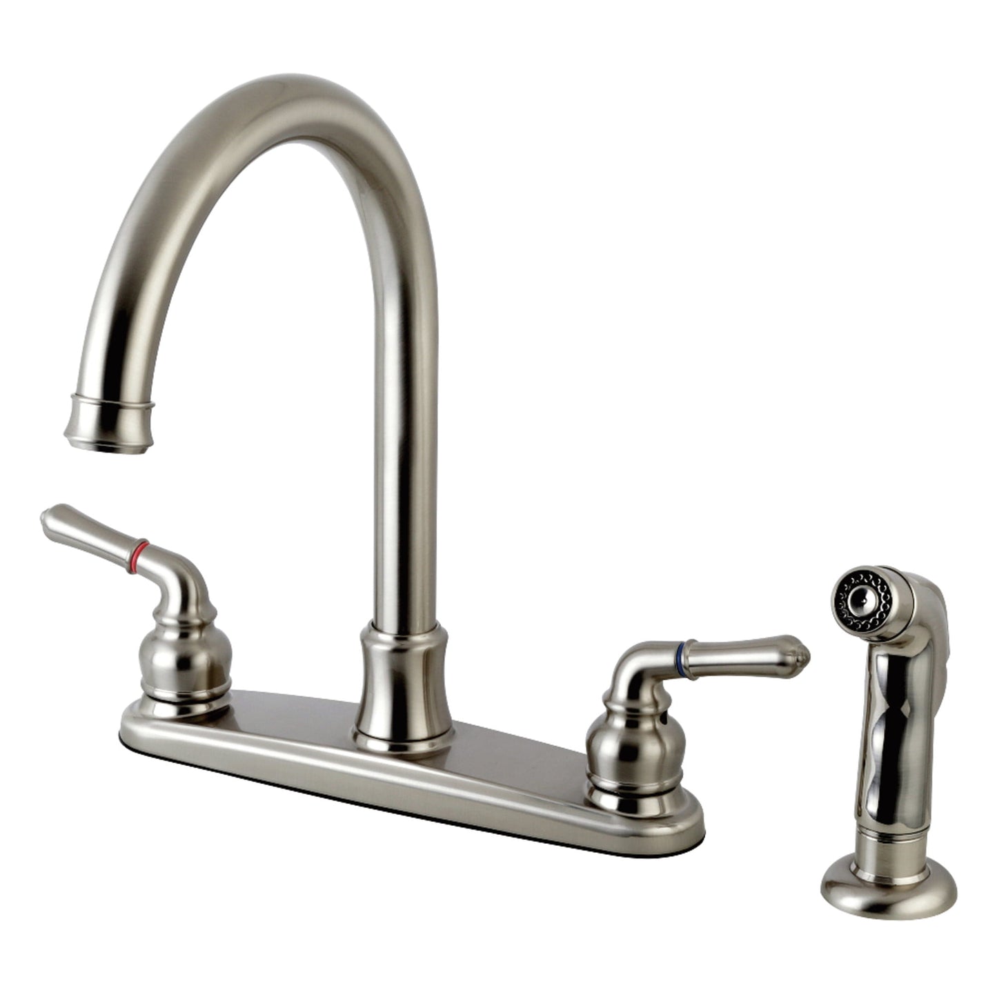 Kingston FB7798NMLSP Naples Two-Handle 4-Hole 8" Centerset Kitchen Faucet with Side Sprayer in Brushed Nickel