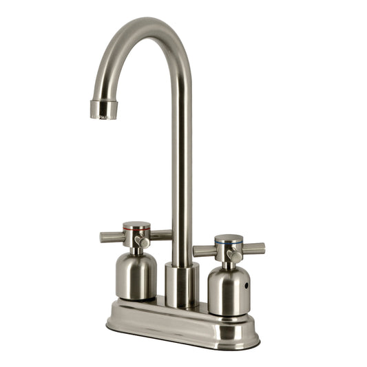 Kingston Brass FB8498DX Concord Double-Handle 4" Centerset High-Arc Bar Faucet, Brushed Nickel