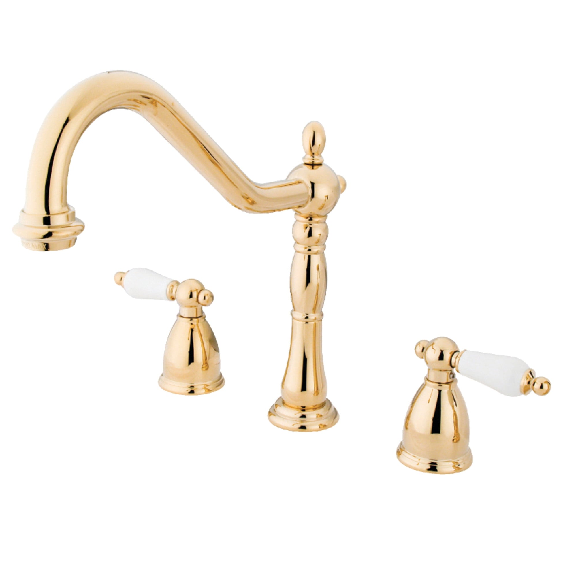 Kingston Brass KB1792PLLS Heritage Double-Handle 3-Hole Widespread Kitchen Faucet in Polished Brass