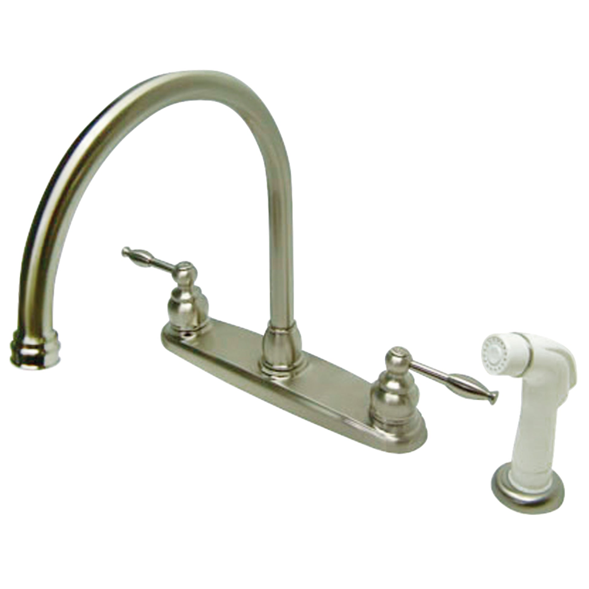 Kingston KB2798KL Knight Two-Handle 4-Hole 8" Centerset Kitchen Faucet with Side Sprayer in Brushed Nickel