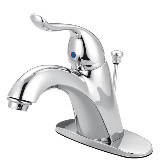 Kingston Brass KB6401YL Yosemite One-Handle 1-Hole Bathroom Faucet with Deck Plate and Pop-Up Drain in Polished Chrome