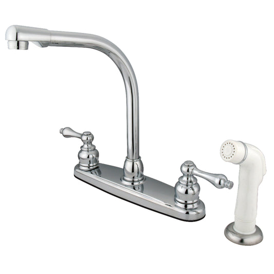 Kingston KB711AL Victorian Two-Handle 4-Hole 8" Centerset Kitchen Faucet with Side Sprayer in Polished Chrome