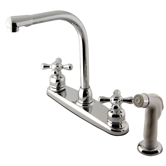 Kingston KB711AX Victorian Two-Handle 4-Hole 8" Centerset Kitchen Faucet with Side Sprayer in Polished Chrome