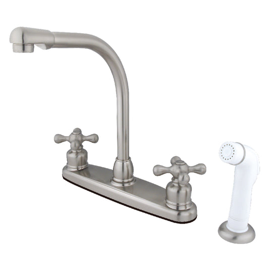 Kingston KB718AX Victorian Two-Handle 4-Hole 8" Centerset Kitchen Faucet with Side Sprayer in Brushed Nickel