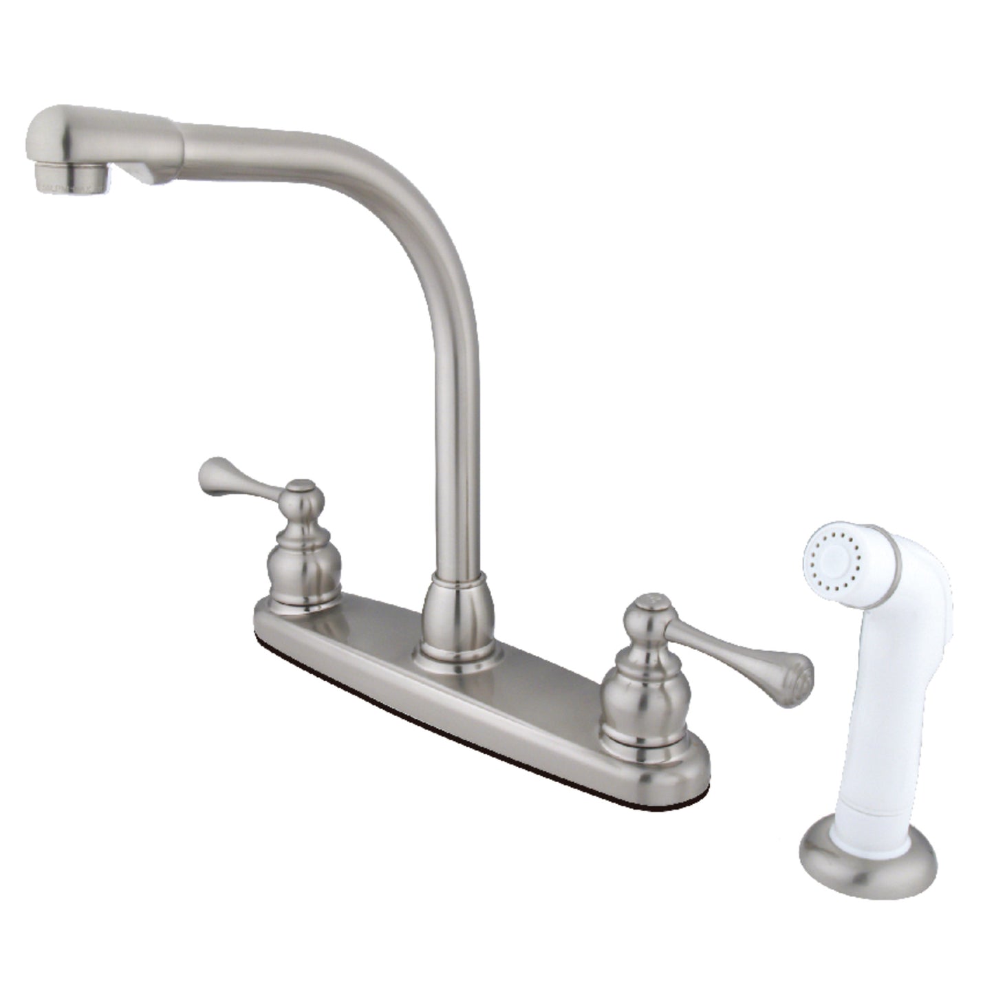 Kingston KB718BL Two-Handle 4-Hole 8" Centerset Kitchen Faucet with Side Sprayer in Brushed Nickel
