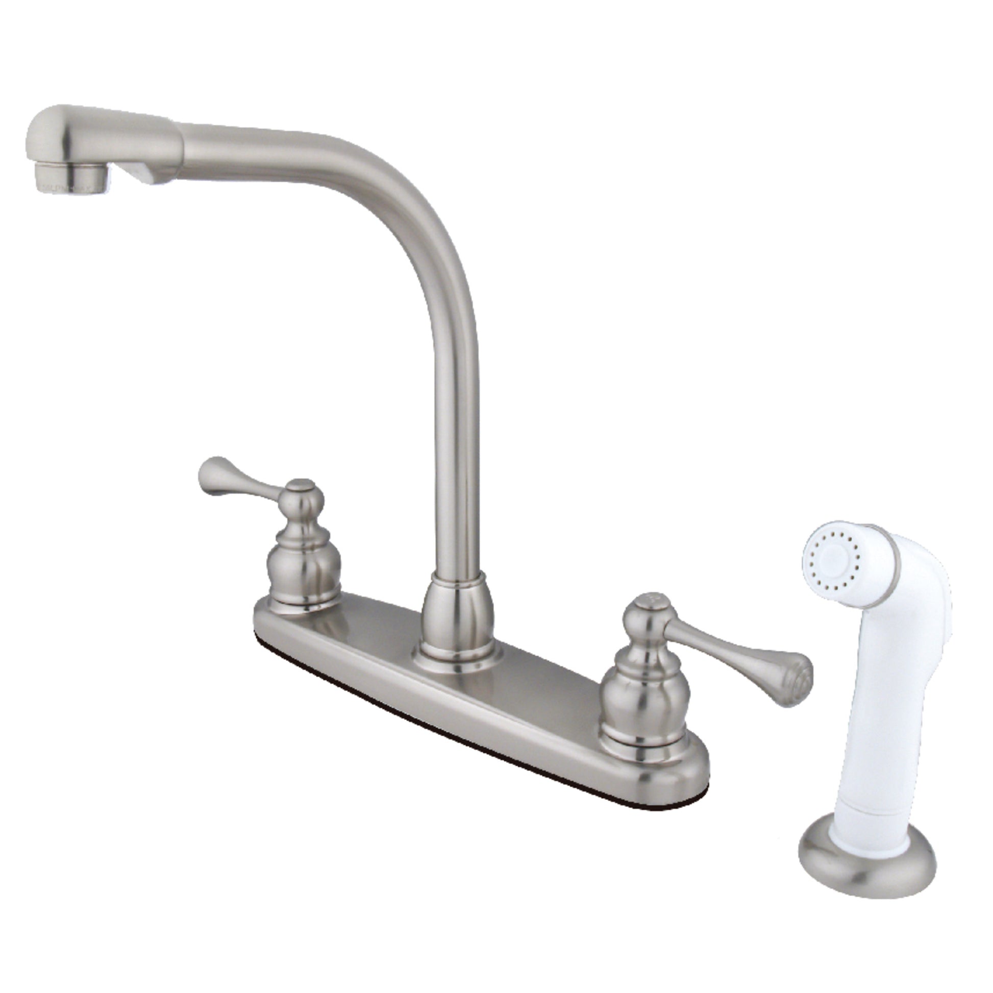 Kingston KB718BL Two-Handle 4-Hole 8" Centerset Kitchen Faucet with Side Sprayer in Brushed Nickel