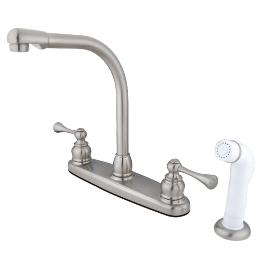 Kingston KB718BL Two-Handle 4-Hole 8" Centerset Kitchen Faucet with Side Sprayer in Brushed Nickel