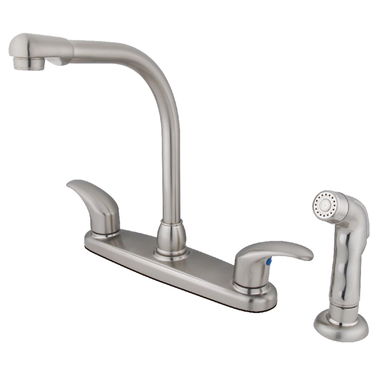 Kingston KB718LLSP Two-Handle 4-Hole 8" Centerset Kitchen Faucet with Side Sprayer in Brushed Nickel