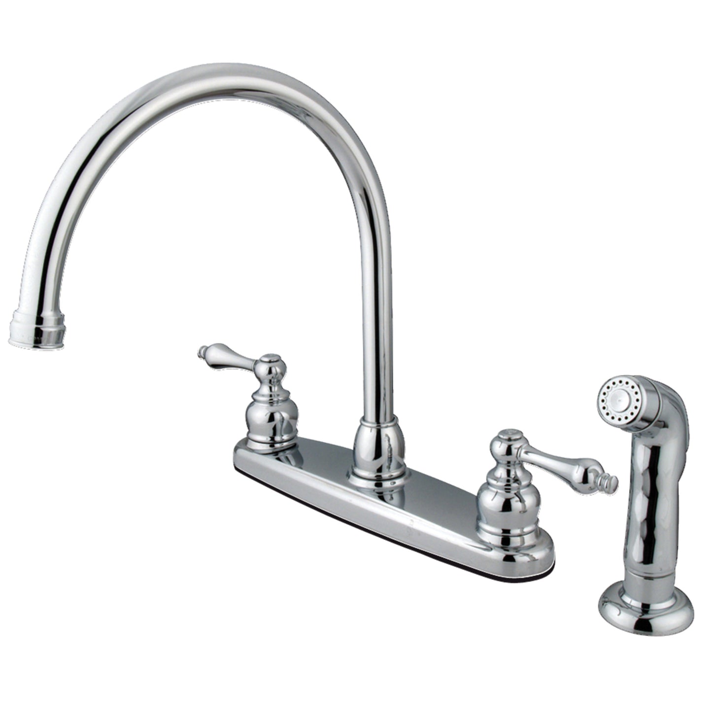 Kingston KB721ALSP Vintage Two-Handle 4-Hole 8" Centerset Kitchen Faucet with Side Sprayer in Polished Chrome
