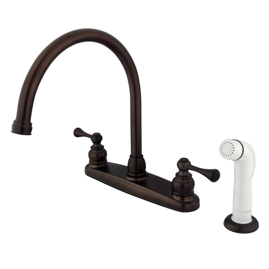 Kingston KB725BL Vintage Two-Handle 4-Hole 8" Centerset Kitchen Faucet with Side Sprayer in Oil Rubbed Bronze