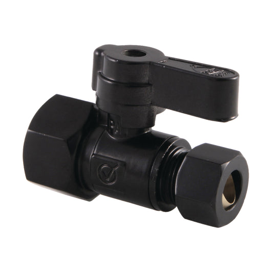 Kingston Brass KF4315MB 1/2-Inch FIP x 3/8-Inch O.D. Comp Quarter-Turn Straight Shut-Off Valve in Matte Black