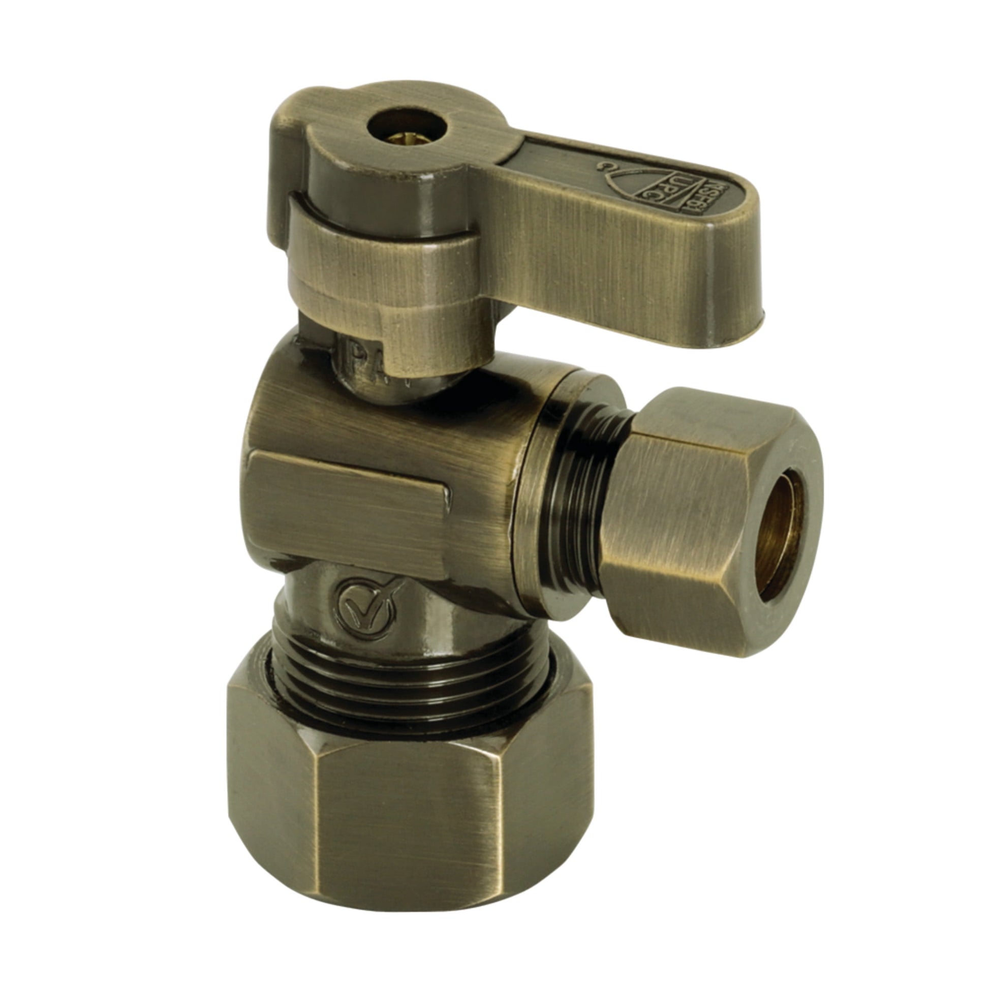 Kingston Brass KF5330AB 5/8-Inch O.D. Comp x 3/8-Inch O.D. Comp Quarter-Turn Angle Shut-Off Valve in Antique Brass