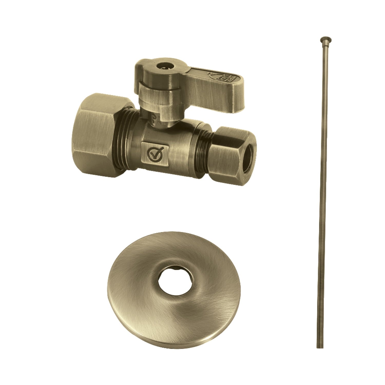 Kingston Brass KF53353TKF20 Toilet Supply Kit, 5/8" OD x 3/8" OD Comp Straight Valve, Antique Brass