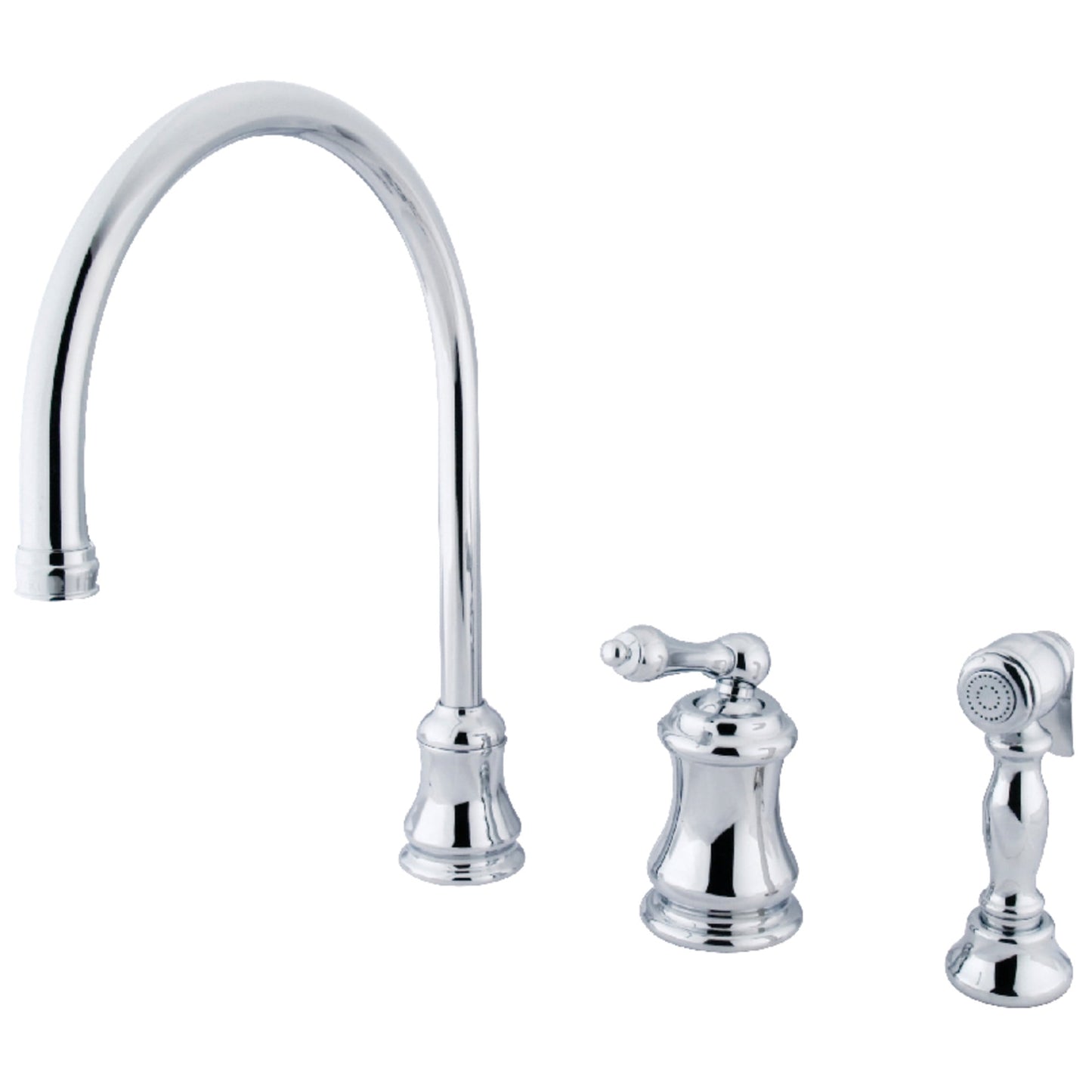 Kingston Brass KS3811ALBS Restoration Single-Handle 3-Hole Widespread Kitchen Faucet with Brass Sprayer in Polished Chrome